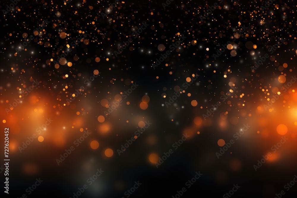 Poster a blurry backdrop with sprinkles and golden hue with full empty space, generative ai.