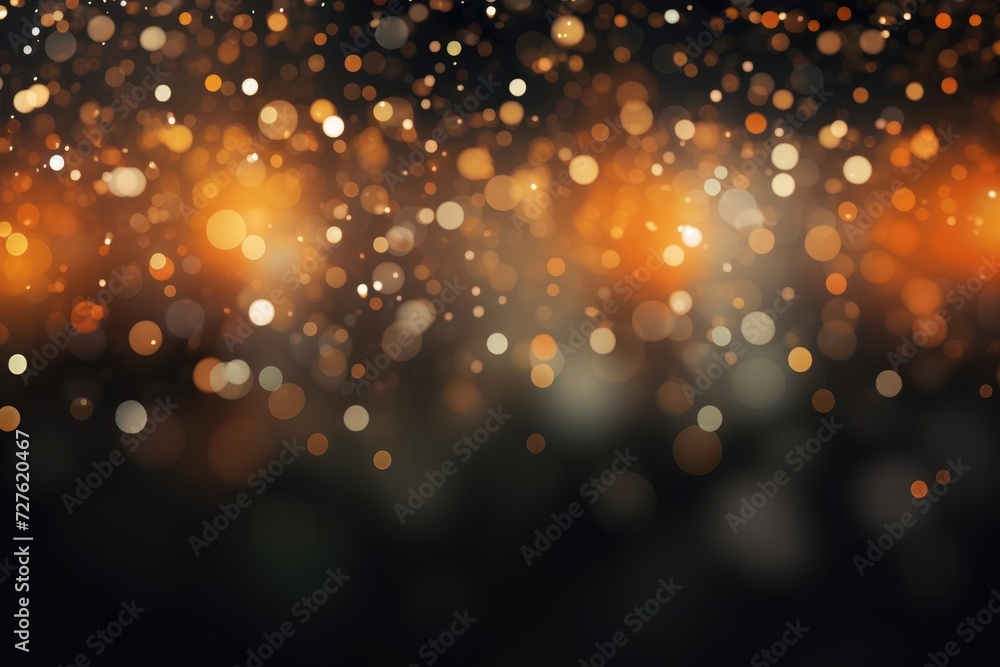 Poster a blurry backdrop with sprinkles and golden hue with full empty space, generative ai.