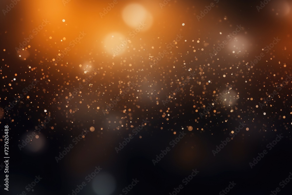 Poster a blurry backdrop with sprinkles and golden hue with full empty space, generative ai.