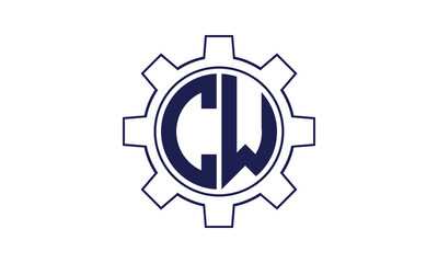 CW initial letter mechanical circle logo design vector template. industrial, engineering, servicing, word mark, letter mark, monogram, construction, business, company, corporate, commercial, geometric