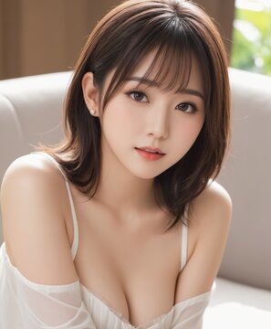 asian woman in a white dress posing for a picture 
