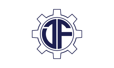 DF initial letter mechanical circle logo design vector template. industrial, engineering, servicing, word mark, letter mark, monogram, construction, business, company, corporate, commercial, geometric