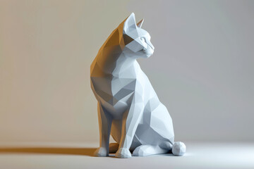 Geometric abstract cat sculpture in a minimalist style.
