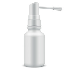 Medical spray bottle with nozzle sprayer for oral and nasal medicine care mockup realistic vector