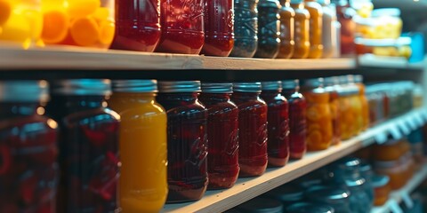 Colorful assortment of bottled beverages on shelves in a store. refreshing drinks display. retail concept. AI