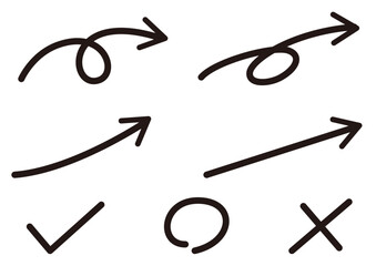 Simple arrows and marks drawn in a handwritten style with monochromatic lines