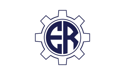 ER initial letter mechanical circle logo design vector template. industrial, engineering, servicing, word mark, letter mark, monogram, construction, business, company, corporate, commercial, geometric