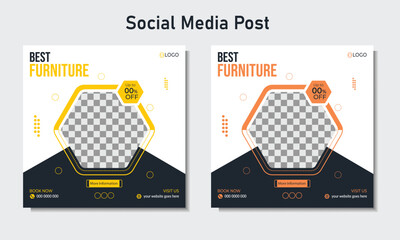 Modern furniture sales creative social media post design template. furniture sale square post design, editable banner design. 