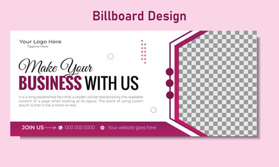 Billboard banner template vector design, advertisement, Realistic construction for outdoor advertising on city background . 