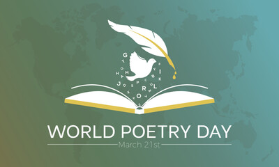 World Poetry Day Observed every year of March 21st, Vector banner, flyer, poster and social medial template design.