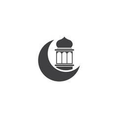 Ilamic lantern with crescent moon design illuatration vector for muslim design or islam celebration