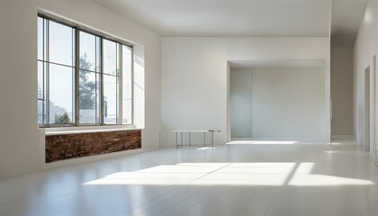 Obraz premium 空の部屋。 光が差し込む。白い壁｜empty room. Light shines in. white wall. Generative AI