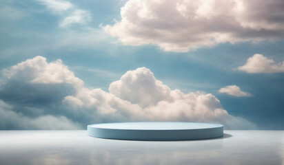 Cloud background podium blue 3d product sky white display platform render abstract stage pastel scene. Podium stand light minimal cloud background studio dreamy pedestal backdrop png smoke geometric.