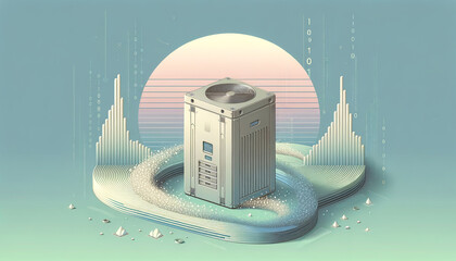 Futuristic data disposal unit processing information in serene environment.