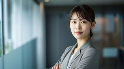Naklejka premium Confident Japanese businesswoman portrait at her office with copy space