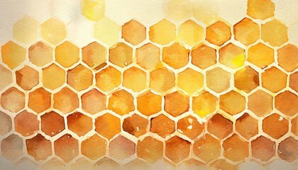Artistic Glowing Honeycomb Background in Watercolor Style