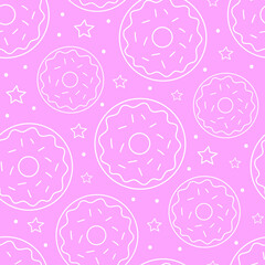 Seamless pattern, donuts on a pink background. Vector illustration. - 727626271