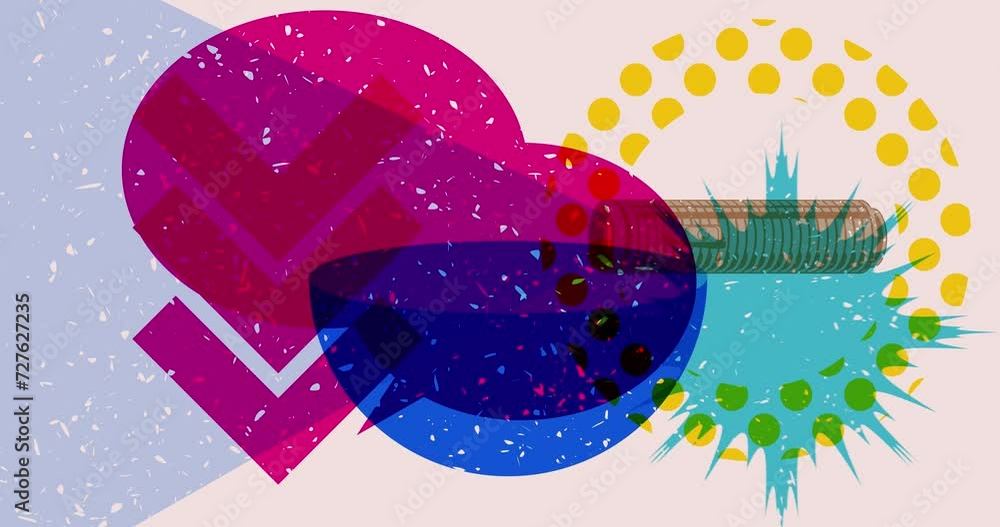 Poster risograph flashlight with speech bubble and geometric shapes animation. moving object in trendy riso