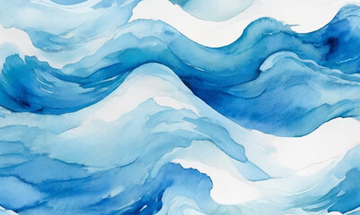 Obraz premium Vector ocean watercolor soft blue and white wavey curve line background. Blue water ocean sea wave seamless background.