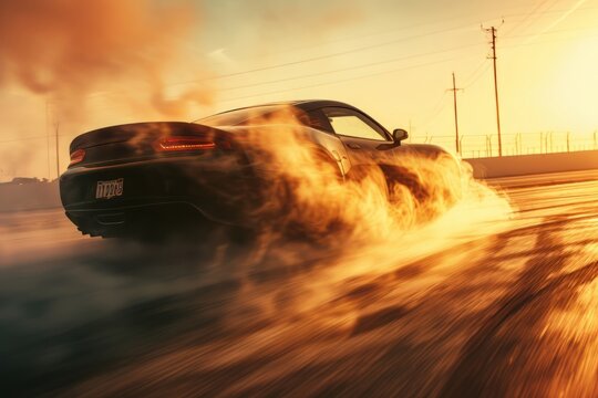 Sport car drifting on the road with motion blur effect, Sports car drifting with speed lines © thanakrit