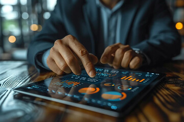 Fototapeta premium Double exposure of People in business are studying and working on the analytics to forecast stock market behavior. CEO with hands crossed in front view