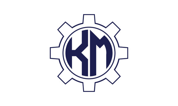 KM initial letter mechanical circle logo design vector template. industrial, engineering, servicing, word mark, letter mark, monogram, construction, business, company, corporate, commercial, geometric