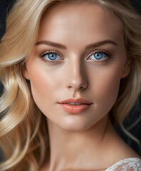 Fototapeta na wymiar a blonde woman with blue eyes, in the style of natural timeless beauty