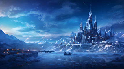 Luminous Arctic City: Glowing Ice Citadel at Dusk 