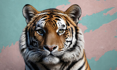 Fototapeta na wymiar Fantasy Illustration of a wild animal tiger. Digital art style wallpaper background.