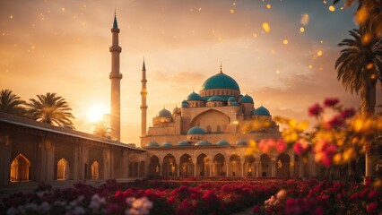 blue mosque at sunse