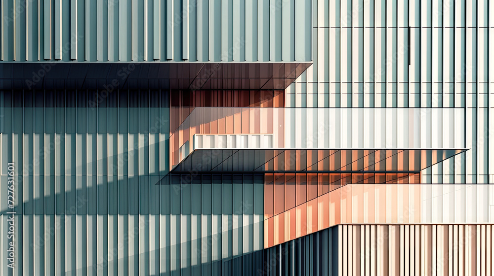 Poster a building with different striped design on the walls, metal pattern architecture detail modern buil