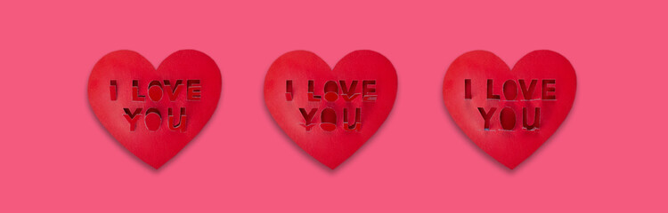 Valentine cards love concept, red, craft heart shape, banner