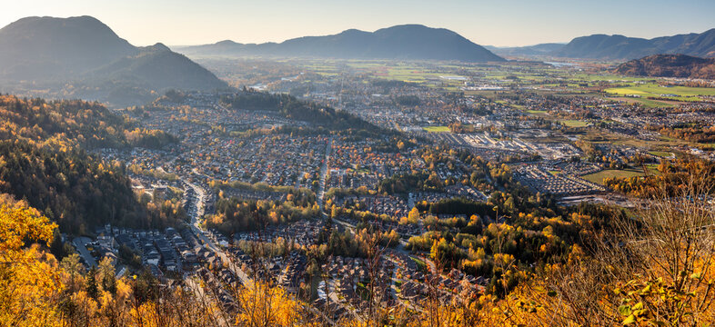 Panoramic view of Chilliwack, BC at sunset