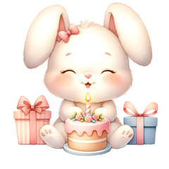 Cute bunny with birthday gift