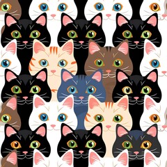 Obraz premium a seamless animal design pattern. cute kittens, and beautiful cat's eyes. generative AI