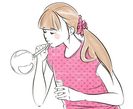 Clip art: girl playing with soap bubbles
