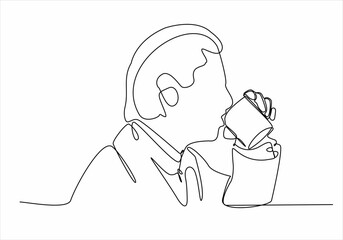 continuous line of businessman drinking alcoholic beverage with vector illustration