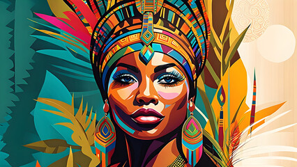 Abstract painting concept Colorful art portrait of a tribal ethnic woman African culture Generative Ai