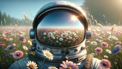 Astronaut among the flower fields