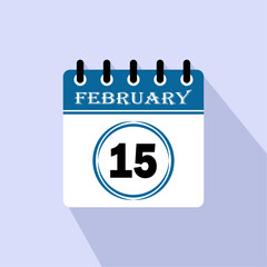 Icon calendar day - 15 February. 15th days of the month, vector illustration.