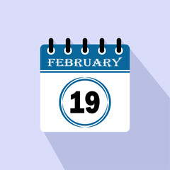 Icon calendar day - 19 February. 19th days of the month, vector illustration. - obrazy, fototapety, plakaty