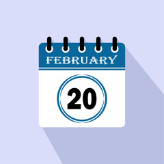 Icon calendar day - 20 February. 20th days of the month, vector illustration.