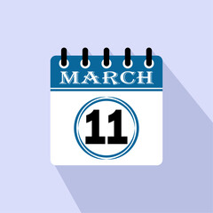 Icon calendar day - 11 March. 11th days of the month, vector illustration.
