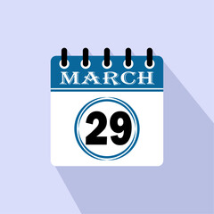 Icon calendar day - 29 March. 29th days of the month, vector illustration.