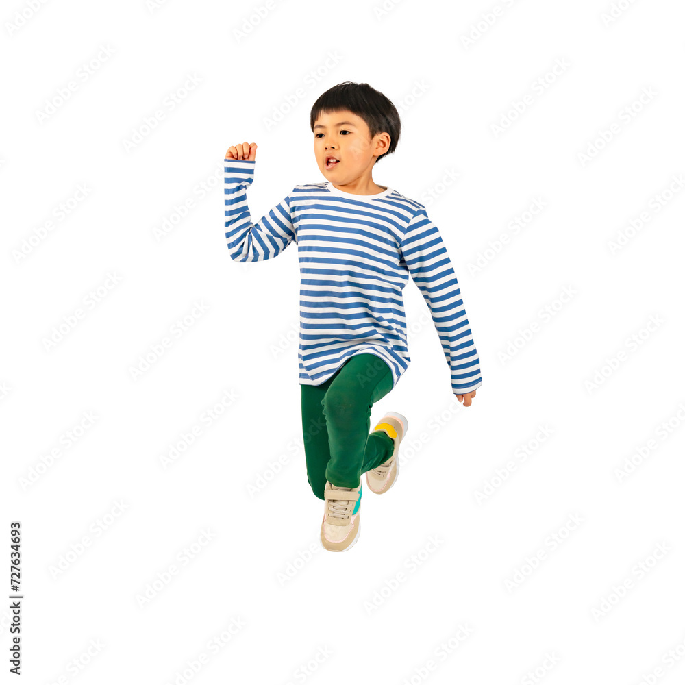 Aufkleber 笑顔でジャンプする男の子　手作業で精密に切り抜いた背景透過全身写真png