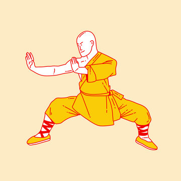 Simple cartoon illustration of shaolin kung fu 3
