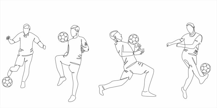 Continuous line drawing of male soccer player.