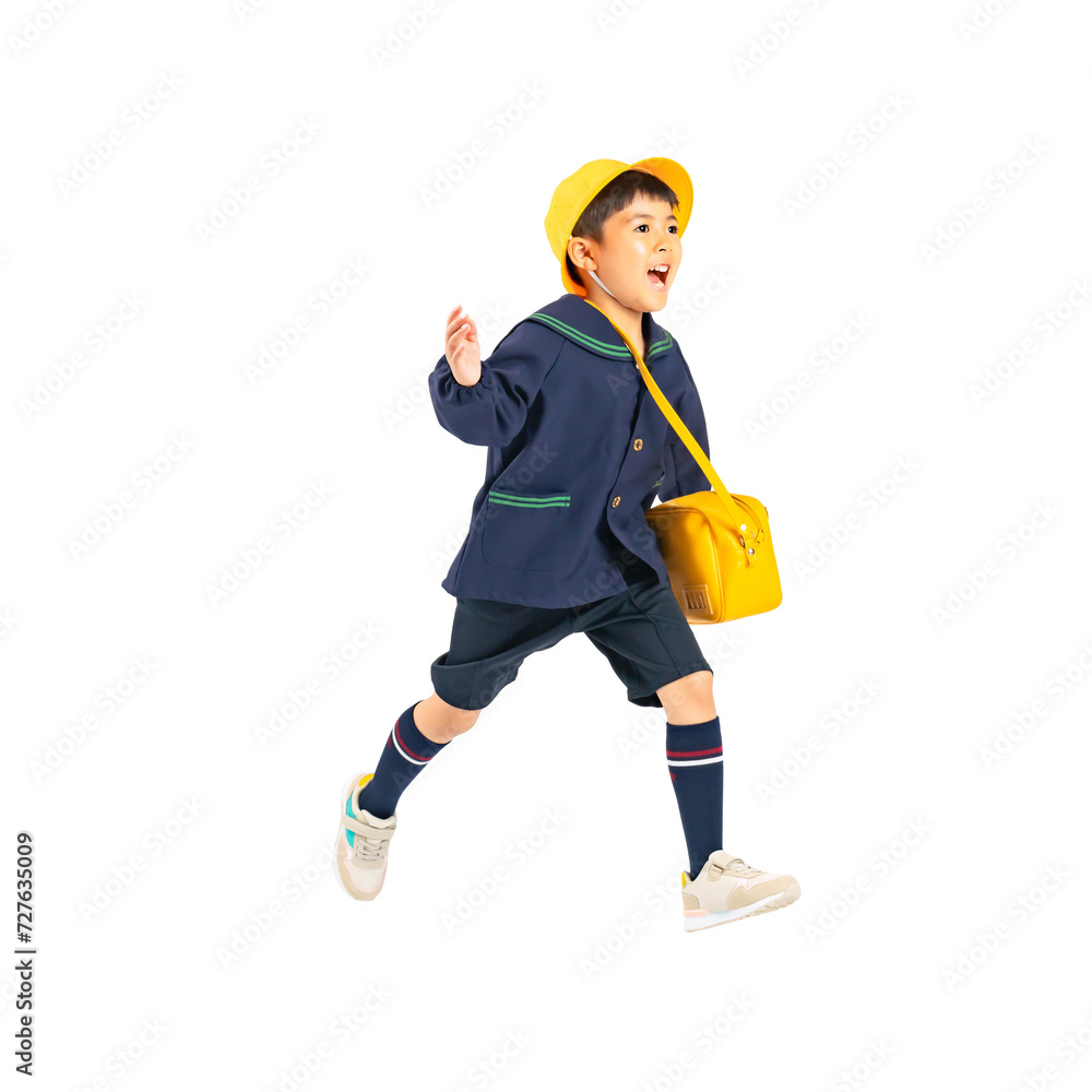 Aufkleber ジャンプする幼稚園児・保育園児の男の子　手作業で精密に切り抜いた背景透過全身写真png