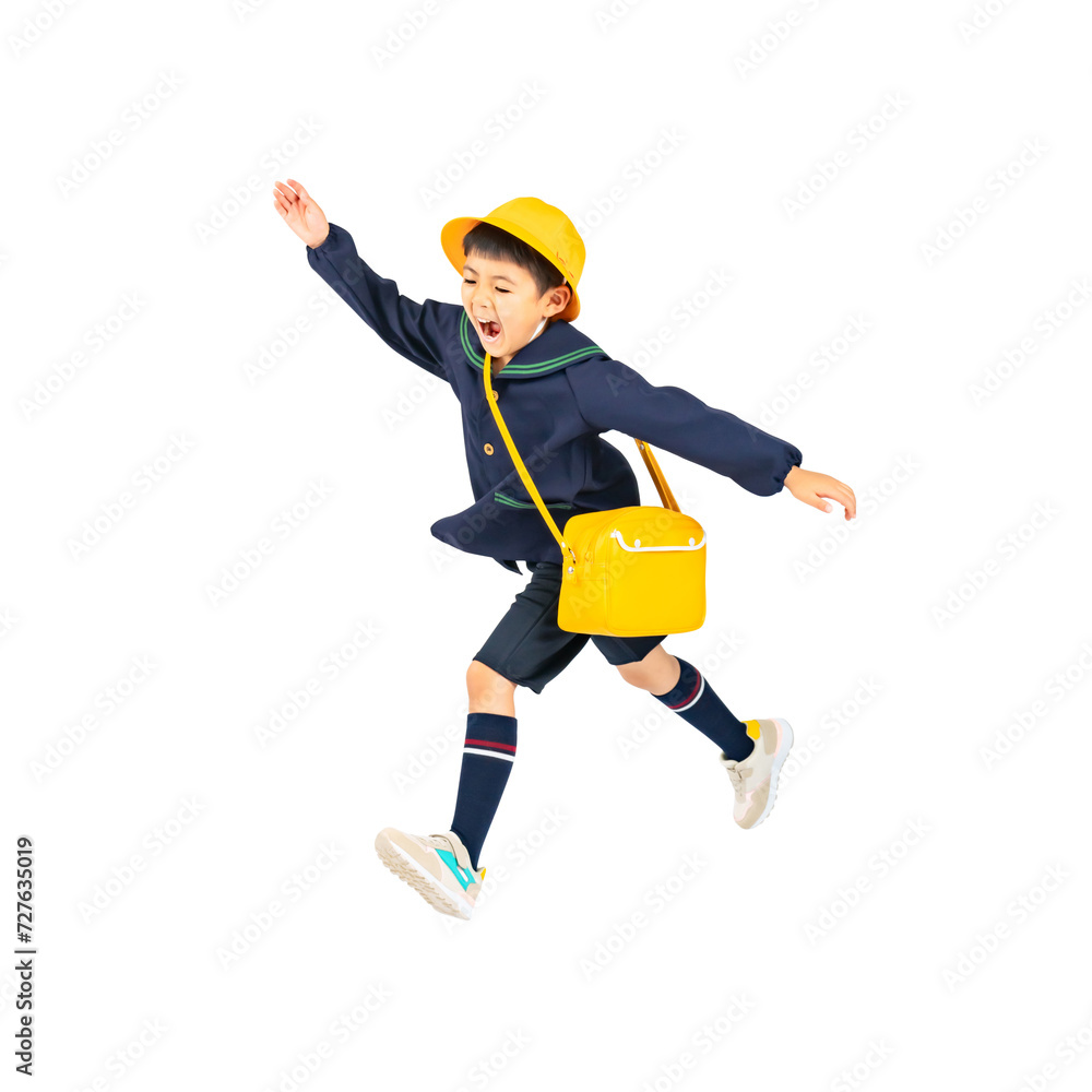 Aufkleber ジャンプする幼稚園児・保育園児の男の子　手作業で精密に切り抜いた背景透過全身写真png