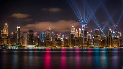 city at night with a backdrop showcasing cityscape lights and urban nightscapes. Perfect background and banner for night markets, urban nighttime events, or celebrations.
